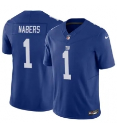 Men New York Giants 1 Malik Nabers Royal Football Stitched Vapor Limited Jersey