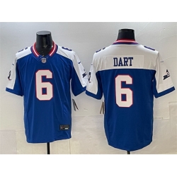 Men New York Giants 6 Jaxson Dart Royal White 2025 Draft F U S E  State Patch Vapor Limited Stitched Football Jersey