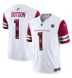 Men Washington Commanders 1 Jahan Dotson White 2023 F U S E  With John Madden Patch Vapor Limited Stitched Football Jersey