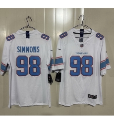 Men Tennessee Titans 98 Jeffery Simmons White 2026 Vapor Limited Stitched Football Jersey Men Tennessee Titans 98 Jeffery Simmons White 2026 Vapor Limited Stitched Football Jersey