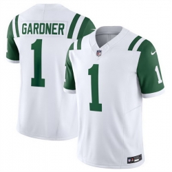 Men New York Jets 1 Ahmad Sauce Gardner White 2024 Classic Alternate Vapor F U S E  Limited Stitched Football Jersey