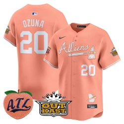 Men Atlanta Braves 20 Marcell Ozuna Peach 2024 Atliens  26 Peach With Outkast Patch Vapor Limited Stitched Baseball Jersey