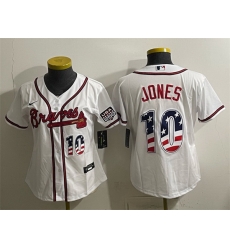 Women Atlanta Braves  10 Chipper Jones White USA 250 Fourth of July Home Stadium Stitched Baseball Jersey