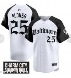Men Nike Baltimore Orioles Pete Alonso #25 Charm City Shadow Built White Black Stitched Jersey