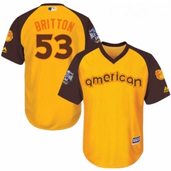 Youth Majestic Baltimore Orioles 53 Zach Britton Authentic Yellow 2016 All Star American League BP Cool Base MLB Jersey