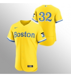 Men Boston Red Sox 32 Matt Barnes Men Nike 2021 City Connect Gold Authentic MLB Jersey   No Name