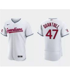 Men Cleveland Guardians 47 Cal Quantrill White Flex Base Stitched Jersey