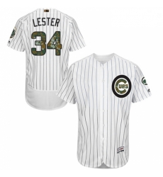 Mens Majestic Chicago Cubs 34 Jon Lester Authentic White 2016 Memorial Day Fashion Flex Base MLB Jersey