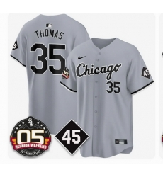 Men Nike Chicago White Sox 35 Frank Thomas Replica Grey Road 05 45 Patch Cool Base MLB Jersey