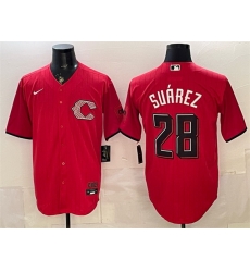 Men Cincinnati Reds  28 Eugenio Suarez Red 2026 City Connect Stadium Stitched Baseball Jersey
