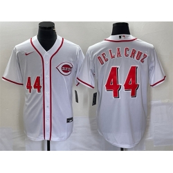 Men Cincinnati Reds 44 Elly De La Cruz Number White Cool Base Stitched Baseball Jersey1