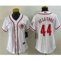 Women Cincinnati Reds 44 Elly De La Cruz White With Patch Cool Base Stitched Jersey