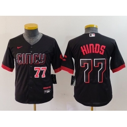 Youth Cincinnati Reds 77 Rece Hinds Black 2023 City Connect Stitched Baseball Jersey 3