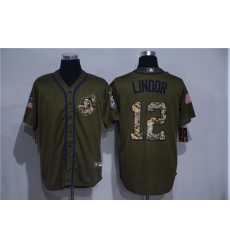 Indians 12 Francisco Lindor Olive 2020 Nike Cool Base Jersey