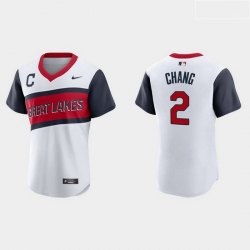 Men Cleveland Indians 2 Yu Chang Men Nike White 2021 Little League Class Authentic MLB Jersey