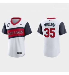 Men Cleveland Indians 35 Oscar Mercado Men Nike White 2021 Little League Class Authentic MLB Jersey