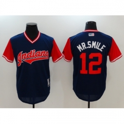 Men's Cleveland Indians #12 Francisco Lindor Mr. Smile Navy Players Weekend Team Jersey