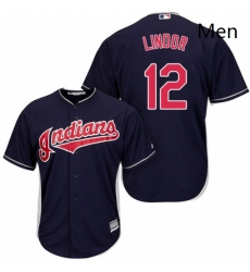 Mens Majestic Cleveland Indians 12 Francisco Lindor Replica Navy Blue Alternate 1 Cool Base MLB Jersey