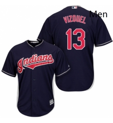 Mens Majestic Cleveland Indians 13 Omar Vizquel Replica Navy Blue Alternate 1 Cool Base MLB Jersey 