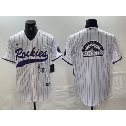 Men Colorado Rockies White Team Big Logo Cool Base Stitched Baseball Jersey 1