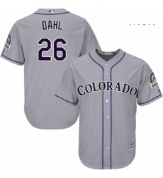 Mens Majestic Colorado Rockies 26 David Dahl Replica Grey Road Cool Base MLB Jersey 