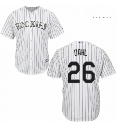 Mens Majestic Colorado Rockies 26 David Dahl Replica White Home Cool Base MLB Jersey 