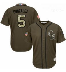 Mens Majestic Colorado Rockies 5 Carlos Gonzalez Replica Green Salute to Service MLB Jersey