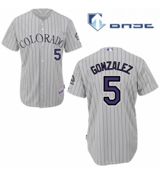 Mens Majestic Colorado Rockies 5 Carlos Gonzalez Replica GreyBlue Strip Cool Base MLB Jersey