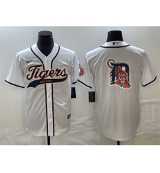 Men Detroit Tigers White Team Big Logo Cool Base Stitched Jersey