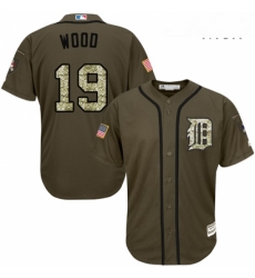 Mens Majestic Detroit Tigers 19 Travis Wood Authentic Green Salute to Service MLB Jersey 