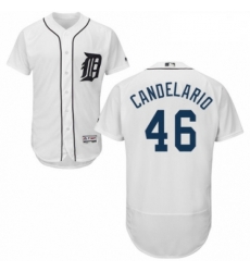 Mens Majestic Detroit Tigers 46 Jeimer Candelario White Home Flex Base Authentic Collection MLB Jersey