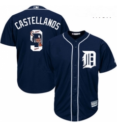 Mens Majestic Detroit Tigers 9 Nick Castellanos Authentic Navy Blue Team Logo Fashion Cool Base MLB Jersey