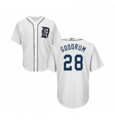 Youth Detroit Tigers 28 Niko Goodrum Replica White Home Cool Base Baseball Jersey 