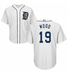 Youth Majestic Detroit Tigers 19 Travis Wood Authentic White Home Cool Base MLB Jersey 