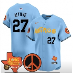 Men Houston Astros 27 Jose Altuve Blue Love Street Peace Sign Patch Limited Baseball Jersey