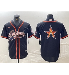 Men Houston Astros Black Team Big Logo With Patch Cool Base Stitched Baseball Jersey 3