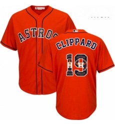 Mens Majestic Houston Astros 19 Tyler Clippard Authentic Orange Team Logo Fashion Cool Base MLB Jersey 