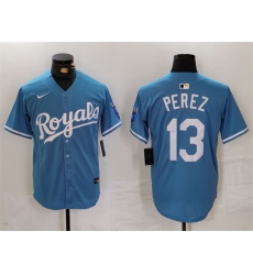 Men Kansas City Royals 13 Salvador Perez Light Blue Cool Base Stitched Jersey