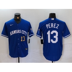 Men Kansas City Royals 13 Salvador Perez Royal Cool Base Stitched Jersey 1