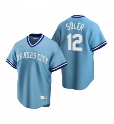 Mens Nike Kansas City Royals 12 Jorge Soler Light Blue Cooperstown Collection Road Stitched Baseball Jerse