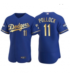 Men Los Angeles Dodgers 11 A J  Pollock Men Nike Authentic 2021 Gold Program World Series Champions MLB Jersey Royal