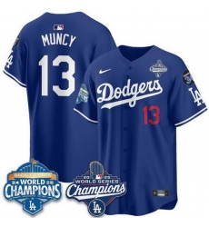 Men Los Angeles Dodgers 13 Max Muncy Royal 2025 World Series Champions  26 Back to Back Champions With No 34 Patch Limited Stitched Baseball Jersey