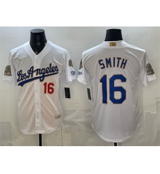 Men Los Angeles Dodgers  16 Will Smith White 2026 Gold Collection 9x   B2B Champs Patch Stitched Baseball Jersey
