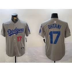 Men Los Angeles Dodgers 17 Shohei Ohtani Grey 2024 World Series Champions With Fernando Memorial Patch Limited Stitched Baseball Jersey