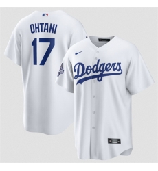 Men Los Angeles Dodgers 17 Shohei Ohtani White 2025 World Series Champions Patch Cool Base Stitched Baseball Jersey