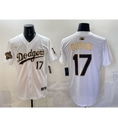 Men Los Angeles Dodgers 17 Shohei Ohtani White Gold 2025 World Series Champions Patch Limited Stitched Baseball Jersey Men Los Angeles Dodgers 17 Shohei Ohtani White Gold 2025 World Series Champions Patch Limited Stitched Baseball Jersey