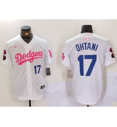 Men Los Angeles Dodgers 17 Shohei Ohtani White Pink Vin  26 Kobe Patch Stitched Baseball Jersey 2