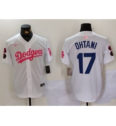 Men Los Angeles Dodgers 17 Shohei Ohtani White Pink Vin  26 Kobe Patch Stitched Baseball Jersey 8