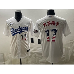 Men Los Angeles Dodgers  17 Shohei Ohtani White USA 250 Fourth of July Home Stitched Baseball Jersey
