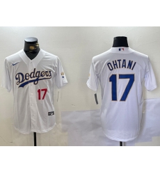 Men Los Angeles Dodgers 17  White Gold Championship Cool Base Stitched Jersey 3